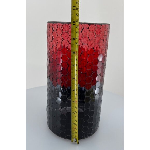 Honeycomb Hurricane Glass Mosaic 10" Tall, Charcoal Grey, Grey, Red, Light Red - Picture 13 of 13
